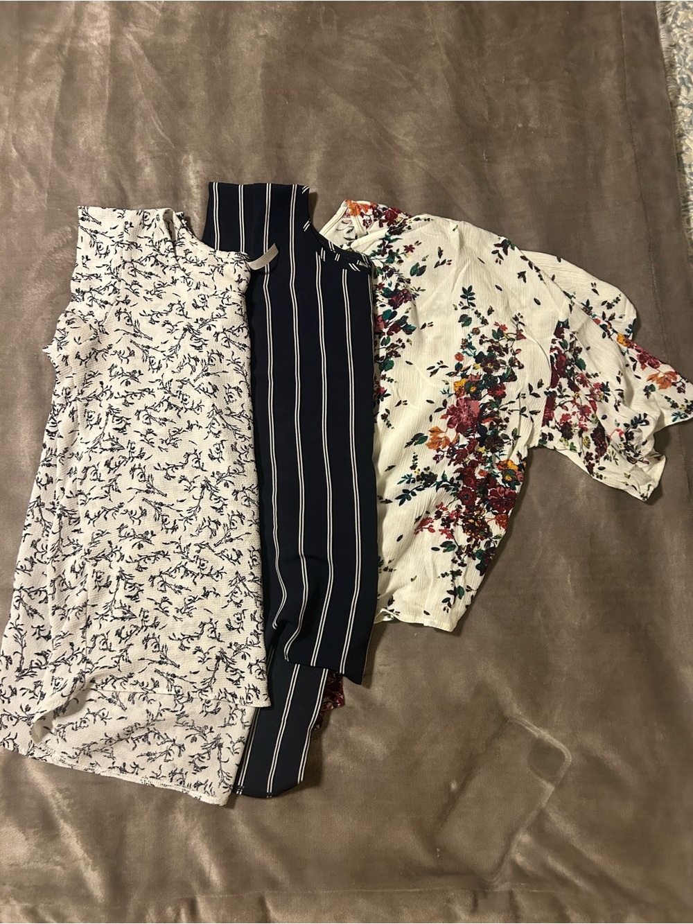 Women’s Floral and Stripe Mixed Tops - White, Navy, Cream